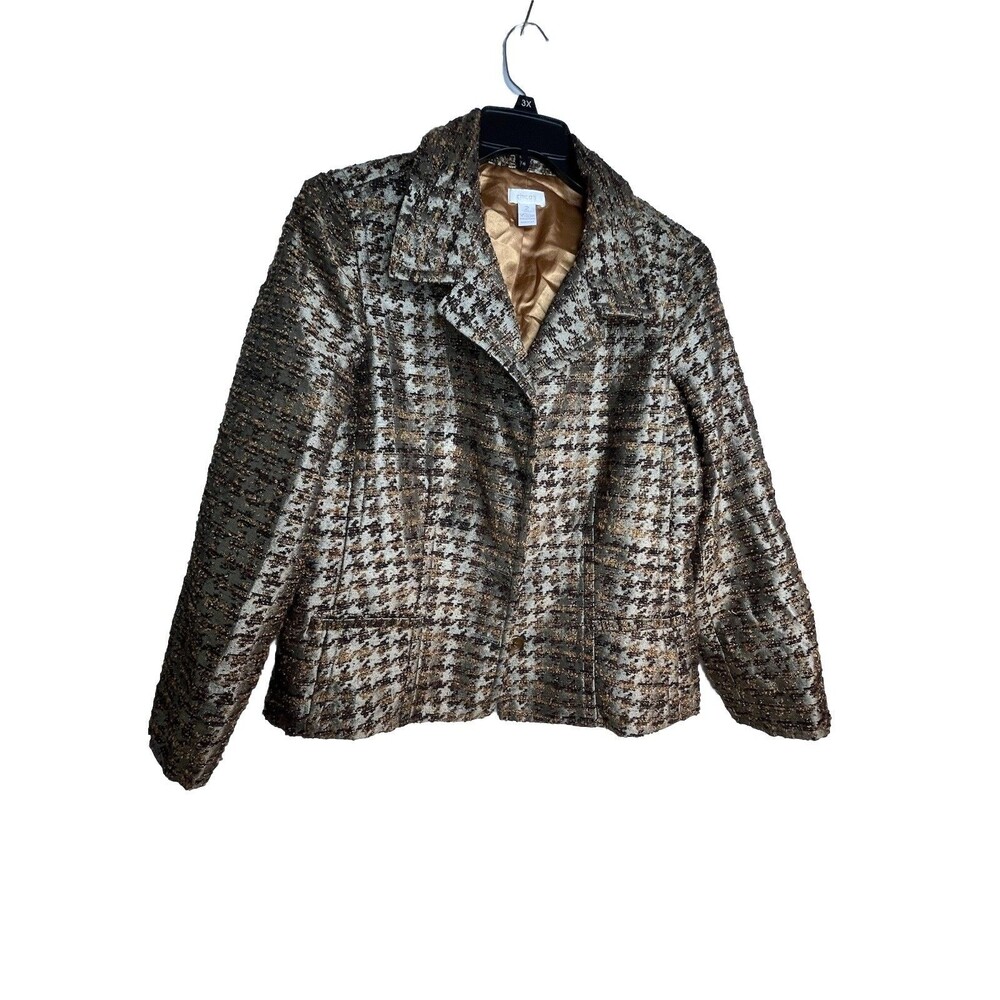 Chicos Houndstooth Fuzzy blazer Corpcore Work career Wear Blazer sz 2 / L (15
